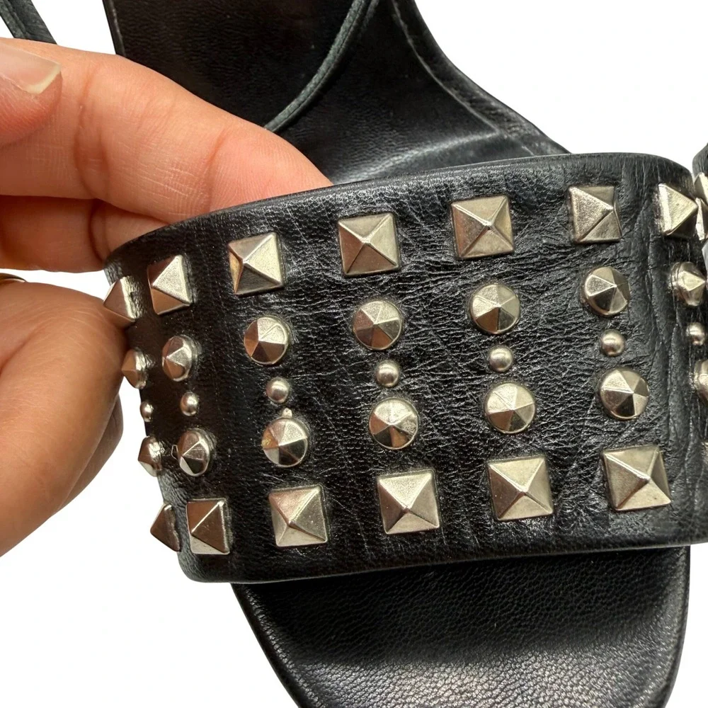 Gucci Black‎ Leather Studded Platform Sandals Block Heel Made in Italy Size 38